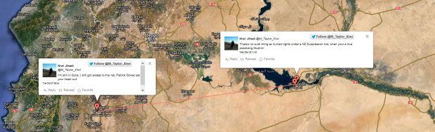 Kiwi Jihadi Twitter Syria Geocode Tracks from October to December